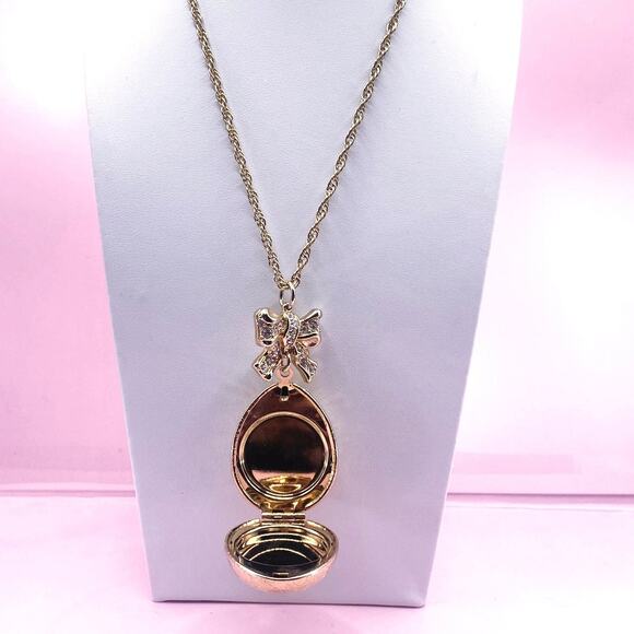 Swarovski Vintage Large Necklace With Egg Photo Holder Pendant and Crystals Bow - Picture 2 of 8